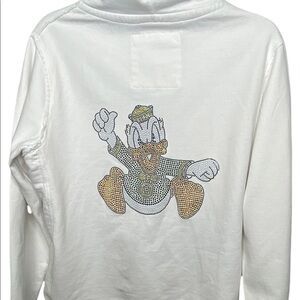 BeeEasyBrand Women’s Donald Duck Studded Graphic Hoodie White XL Full Zip Pocket